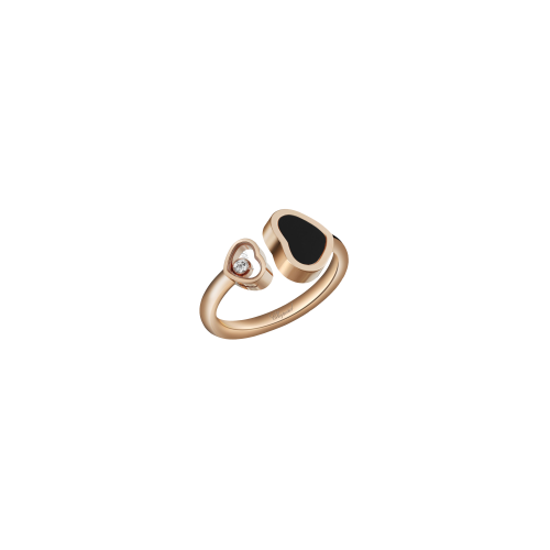 CHOPARD - HAPPY HEARTS - ANELLO IN ORO ROSA CON DIAMANTE E ONICE - 829482-5200 - 829482-5210