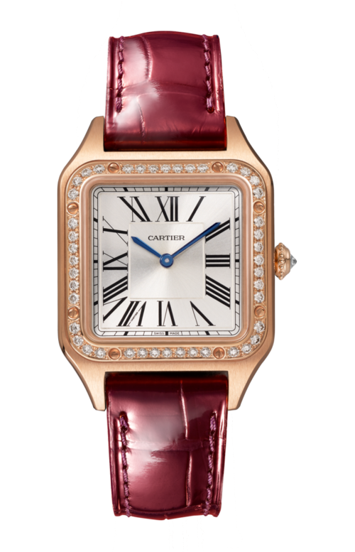 SANTOS-DUMONT MODELLO PICCOLO, ORO ROSA, DIAMANTI, CINTURINO IN PELLE - WJSA0017