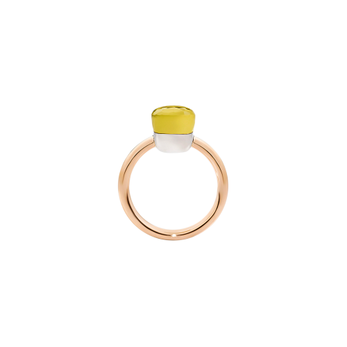 ANELLO NUDO - ANELLO NUDO PETIT IN ORO ROSA CON CASTONE IN ORO BIANCO E QUARZO LEMON SFACCETTATO - A.B403/O6/QL - PAB4030O6000000QL