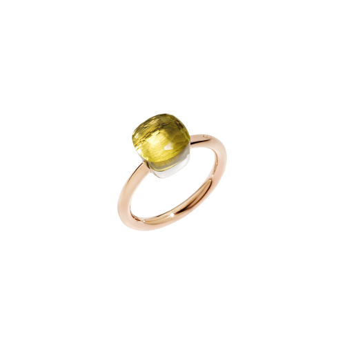 ANELLO NUDO - ANELLO NUDO PETIT IN ORO ROSA CON CASTONE IN ORO BIANCO E QUARZO LEMON SFACCETTATO - A.B403/O6/QL