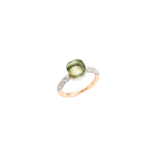 POMELLATO NUDO PETIT - ANELLO IN ORO ROSA E BIANCO CON DIAMANTI E PRASIOLITE - A.B704/O6B9PA - PAB7040O6WHRDB0PA