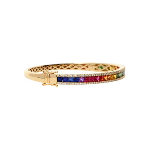 BRACCIALE RIGIDO IN ORO ROSA CON ZAFFIRI MULTICOLOR E DIAMANTI BIANCHI