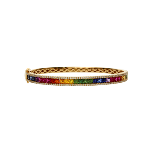 BRACCIALE RIGIDO IN ORO ROSA CON ZAFFIRI MULTICOLOR E DIAMANTI BIANCHI