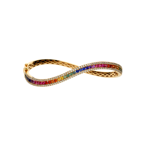 BRACCIALE ONDA IN ORO ROSA CON ZAFFIRI MULTICOLOR E DIAMANTI BIANCHI