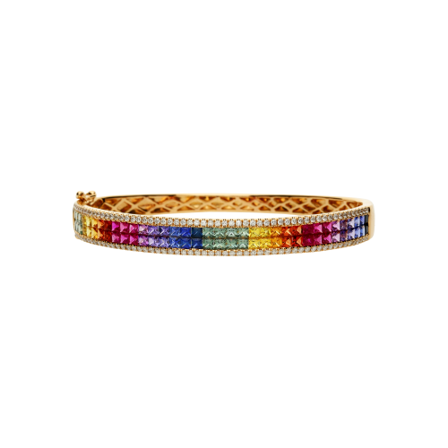 BRACCIALE RIGIDO IN ORO ROSA CON ZAFFIRI MULTICOLOR E DIAMANTI BIANCHI