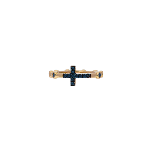 Croce - Anello in oro rosa 18 carati e diamnti neri taglio brillante - A137B-3947BK-5