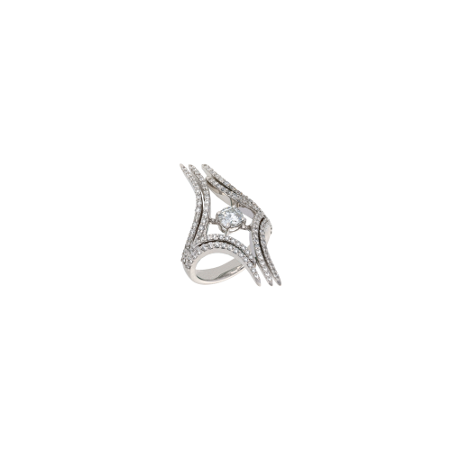 ANELLO IN ORO BIANCO CON DIAMANTE CENTRALE E PAVÉ DI DIAMANTI - BAAN248