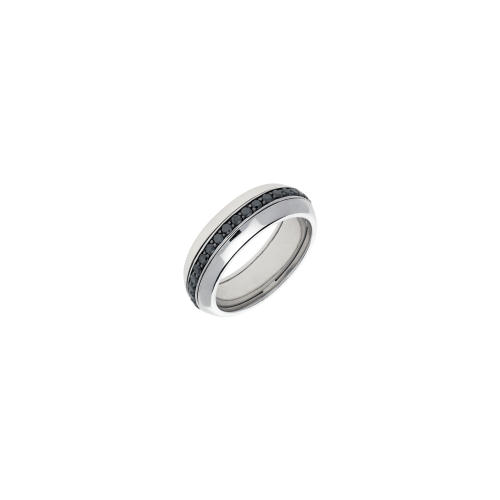 ANELLO FEDE ALTA IN ORO BIANCO CON DIAMANTI NERI A GIRO INTERO - VR09487DK14W