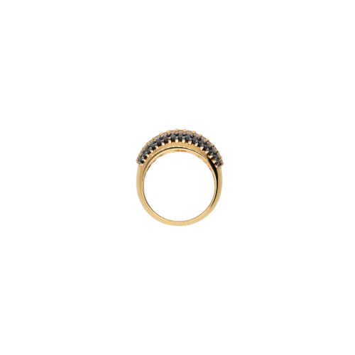 ANELLO FASCIA BOMBATA IN ORO ROSA CON PAVÈ DI DIAMANTI BIANCHI E DIAMANTI NERI - VR20581DDKP