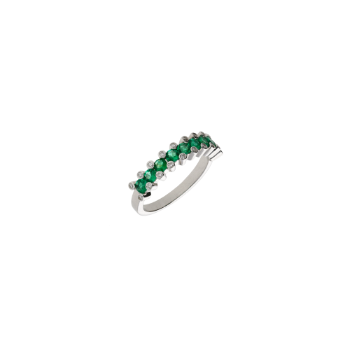 ANELLO VERETTA MEZZO GIRO IN ORO BIANCO CON SMERALDI E DIAMANTI  SULLE GRIFFE - VR06155DEMW