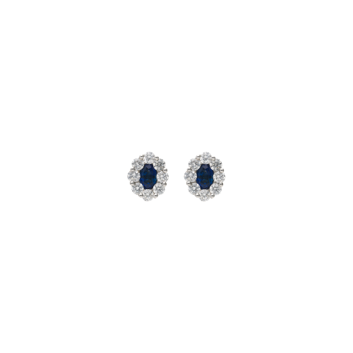 ORECCHINI ROSETTA A LOBO IN ORO BIANCO CON DIAMANTI E ZAFFIRI BLU - EE0086SBDW