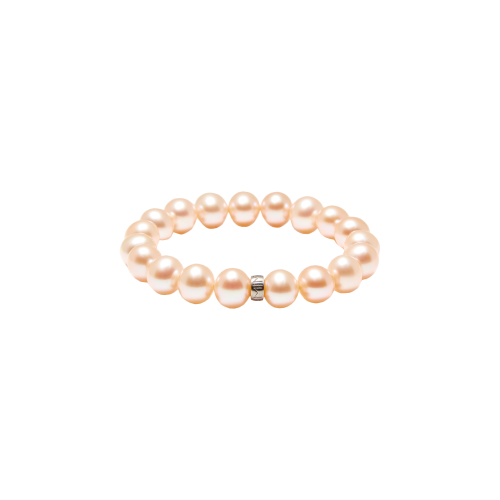 BRACCIALE ELASTICA PERLE ROSA E ARGENTO - B03902AR