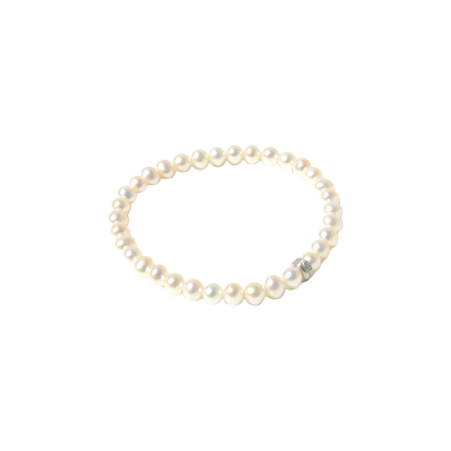 BRACCIALE ELASTICA PERLE BIANCHE E ARGENTO - B02301AR