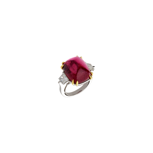 ANELLO IN ORO BIANCO CON RUBELLITE E DIAMANTI - F.141D