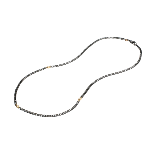 Collana in acciaio brunito, oro rosa e diamanti bianchi - 45 cm