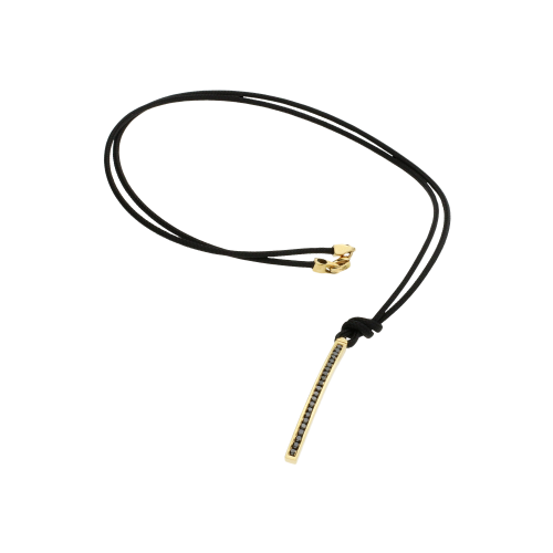 Collana Barretta in oro rosa e diamanti neri - cordino nero incluso