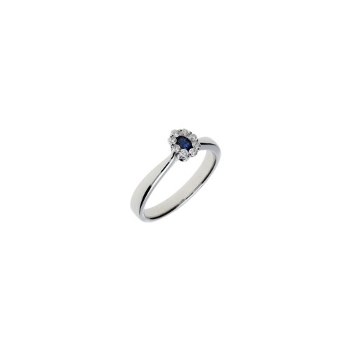 ANELLO SOLITARIO IN ORO BIANCO, DIAMANTI BIANCHI E ZAFFIRO BLU NATURALE - ER0196SBDW