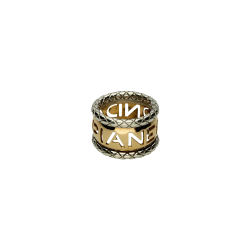 ANELLO A FASCIA ALTA CON LOGO IN ARGENTO E ORO ROSA