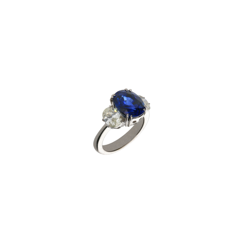 ANELLO IN ORO BIANCO CON ZAFFIRO E DIAMANTI - BAAN840
