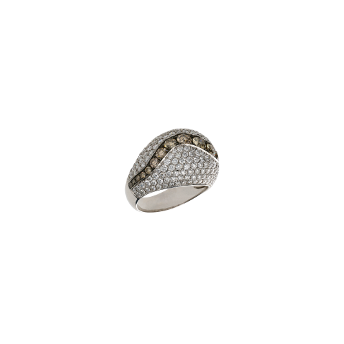 ANELLO IN ORO BIANCO CON DIAMANTI BIANCHI E DIAMANTI BROWN - VR22521DDBW