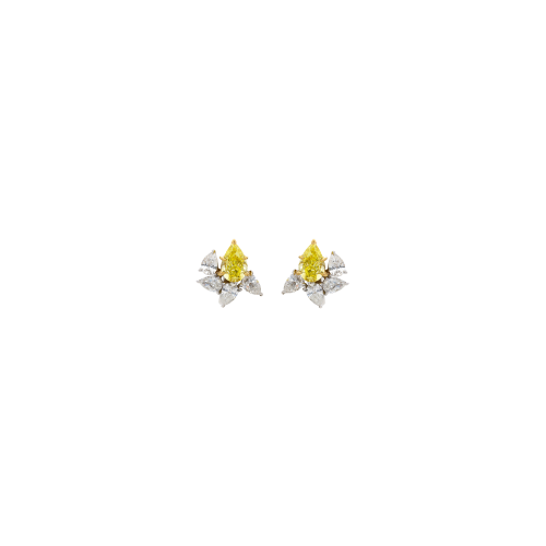 ORECCHINI A LOBO IN ORO ROSA E ORO BIANCO CON DIAMANTI FANCY YELLOW CERTIFICATI E DIAMANTI BIANCHI - F.173D