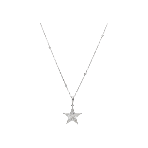 COLLANA IN ORO BIANCO CON DIAMANTI SATELLITI E STELLA IN PAVÈ DI DIAMANTI - F.196D