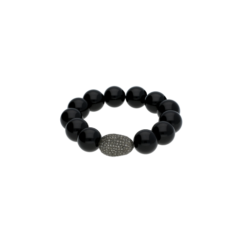 BRACCIALE ELASTICO CON PERLE DI ONICE NERO E PAVE' DI RUBINI BIANCHI - BO21/14/1