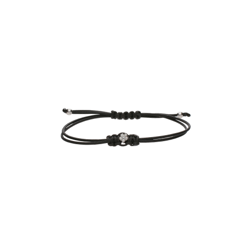 BRACCIALE IN CORDINO NERO CON FIORE IN ORO BIANCO E DIAMANTI - FIORE