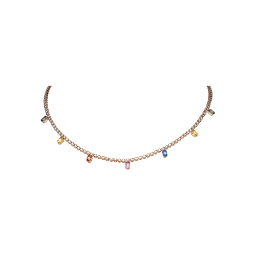 COLLANA GIROCOLLO  RAINBOW  IN ORO ROSA CON PENDENTI DI ZAFFIRI MULTICOLOR - AN2821/MCS