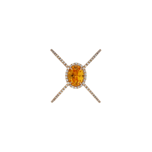 Anello in oro rosa 18 carati,granato mandarino e diamanti bianchi taglio brillante