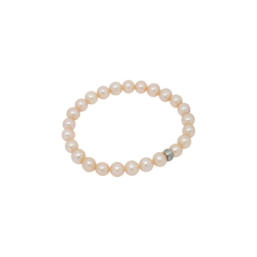 BRACCIALE ELASTICA PERLE ROSA E ARGENTO