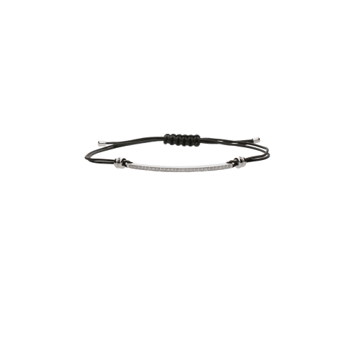 BRACCIALE CON CORDINO NERO E BARRETTA IN ORO BIANCO E DIAMANTI - VB24234DW