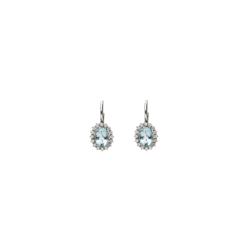 ORECCHINI ROSETTA PENDENTI IN ORO BIANCO CON ACQUAMARINA E CONTORNO DI DIAMANTI - 8000626228-3,25
