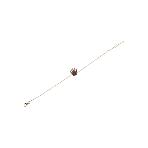 BRACCIALE IN ORO ROSA CON CORONA IN PAVÈ DI DIAMANTI NERI E RUBINI - VB24845DKRUP