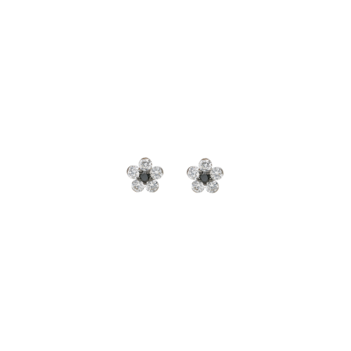 ORECCHINI FIORE A LOBO IN ORO BIANCO CON DIAMANTI BIANCHI E DIAMANTI NERI - ME0007DDKW