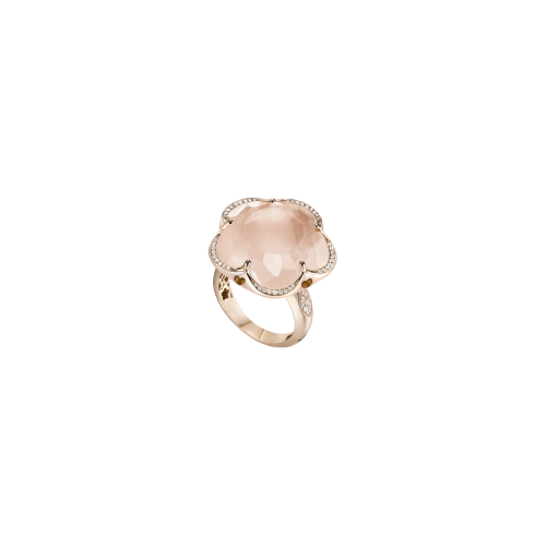 ANELLO BON TON IN ORO ROSA CON DIAMANTI E QUARZO ROSA - 15048R