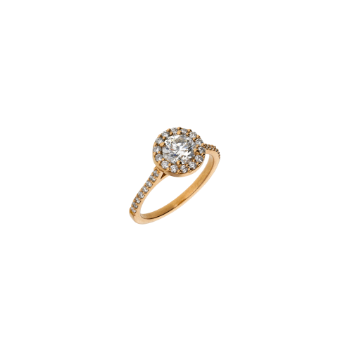 ANELLO SOLITARIO IN ORO ROSA CON DIAMANTE CENTRALE CERTIFICATO E PAVÉ DI DIAMANTI - BAAN249