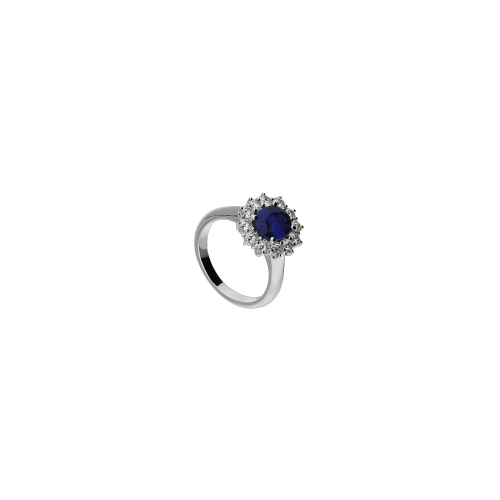 ANELLO IN ORO BIANCO, ZAFFIRO BLU NATURALE E DIAMANTI - 31722206-