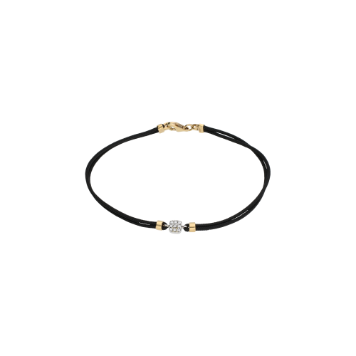 BRACCIALE IN CORDA CON QUADRATO IN ORO BIANCO, PAVE' DI DIAMANTI ED ELEMENTI IN ORO ROSA - B008/1