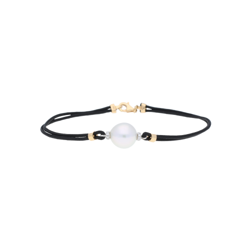 BRACCIALE IN CORDA CON PERLA AUSTRALIANA, DIAMANTI ED ELEMENTI IN ORO ROSA