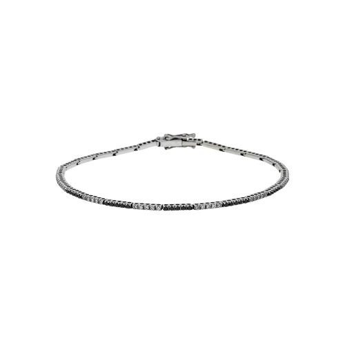 Bracciale tennis in oro bianco 18 carati,diamanti bianchi e diamanti neri taglio brillante - BABR413