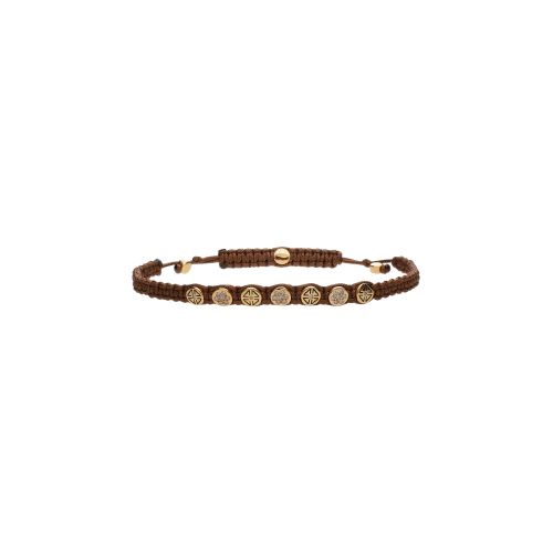 BRACCIALE CON ELEMENTI IN ORO ROSA E DIAMANTI BROWN, CORDINO MARRONE - VB25455DBP