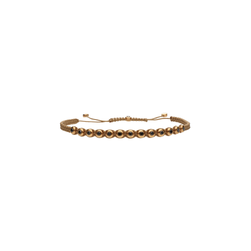 BRACCIALE CON ELEMENTI IN ORO ROSA E DIAMANTI NERI, CORDINO BEIGE - VB25603DKP