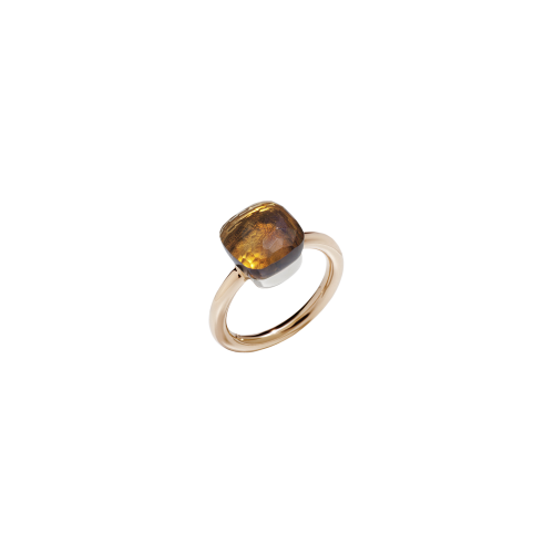 ANELLO NUDO - ANELLO IN ORO ROSA CON CASTONE IN ORO BIANCO E QUARZO MADERA SFACCETTATO - A.A110/O6/OV - A.A110/O6/OV