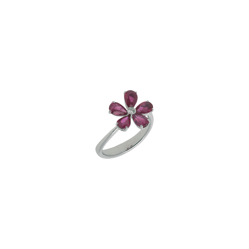 ANELLO DAMIANI FIORE IN ORO BIANCO CON DIAMANTI E RUBINI