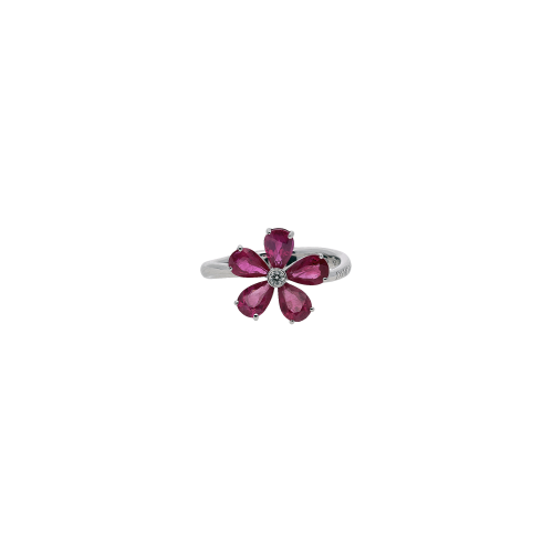 ANELLO DAMIANI FIORE IN ORO BIANCO CON DIAMANTI E RUBINI