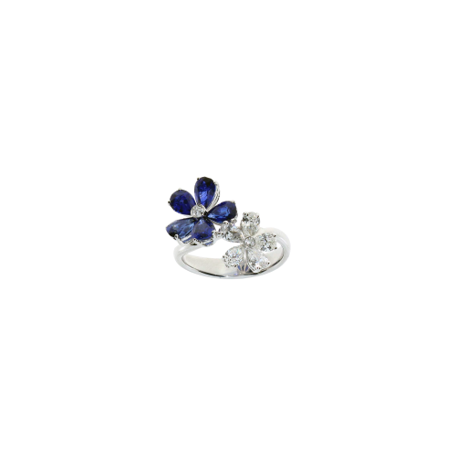 ANELLO FIORI IN ORO BIANCO CON DIAMANTI E ZAFFIRI - 81069983