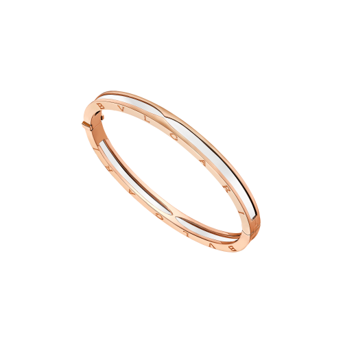 Bracciale rigido B.zero1 in oro rosa e ceramica bianca