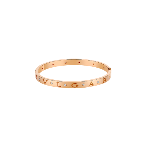 Bracciale rigido Bulgari Bulgari in oro rosa 18 carati con dodici diamanti