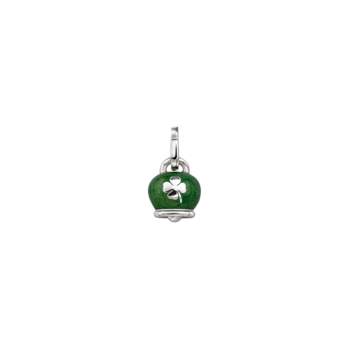 Ciondolo Et Voilà medio campanella double face in argento e smalto verde perlato, con quadrifoglio sul retro.
